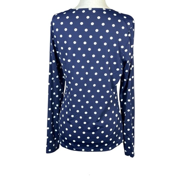 Lands End Womens Navy Long Sleeve Polka Dot Shirt S/L Stretchy Fabric Light Top - Picture 3 of 7